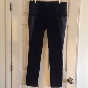 TORY BURCH Leather and Denim Legging